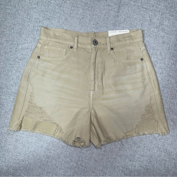 American Eagle Highest Rise Mom Shorts Khaki Frayed Distressed Casual 6 NWT - Picture 7 of 13